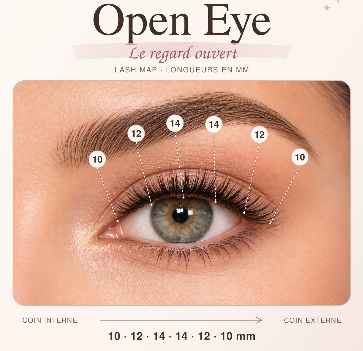 Lash map Open Eye GlowyLash pour ouvrir le regard, à adapter aux yeux étroits ou aux paupières tombantes.