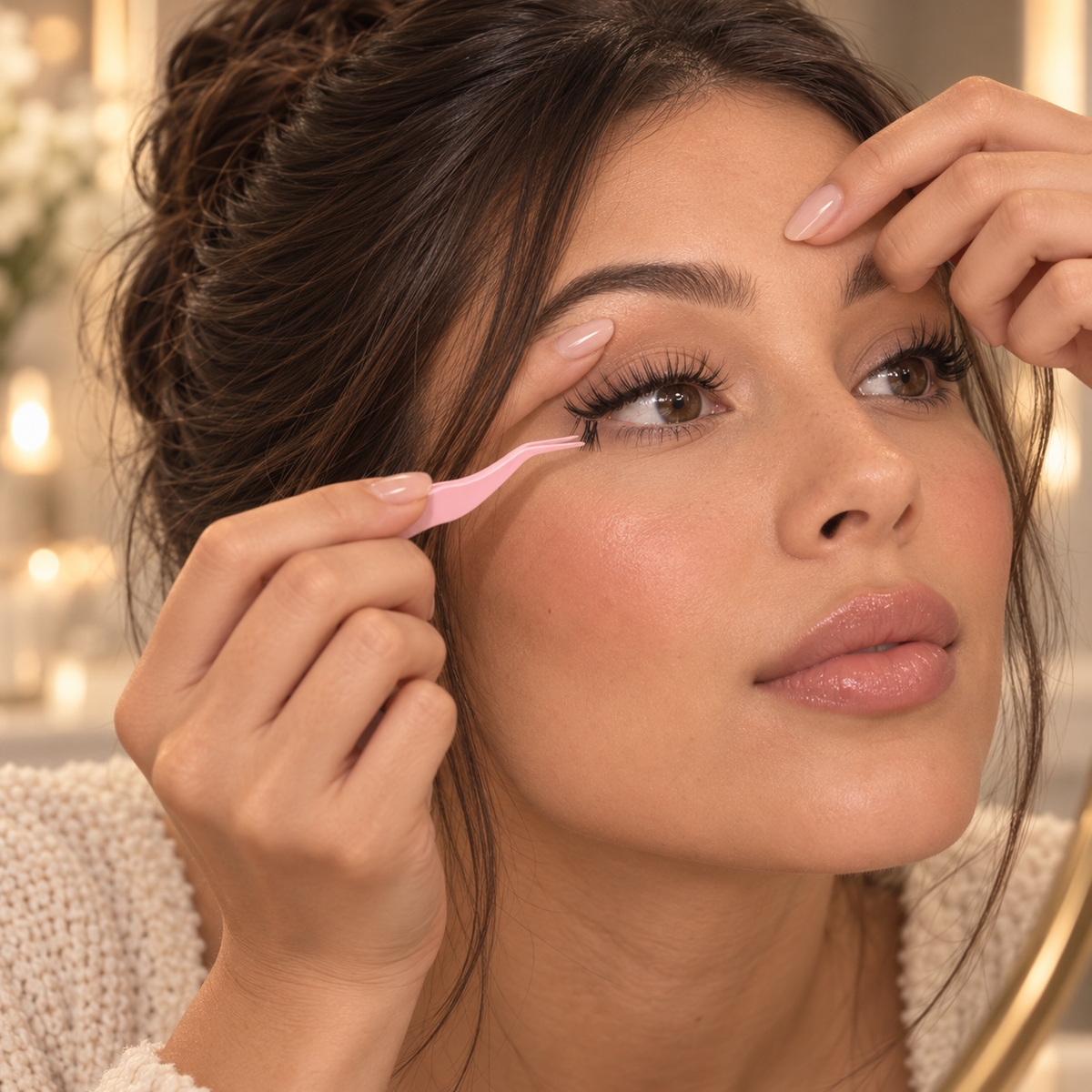Pose d’une grappe de cils avec la pince GlowyLash Image